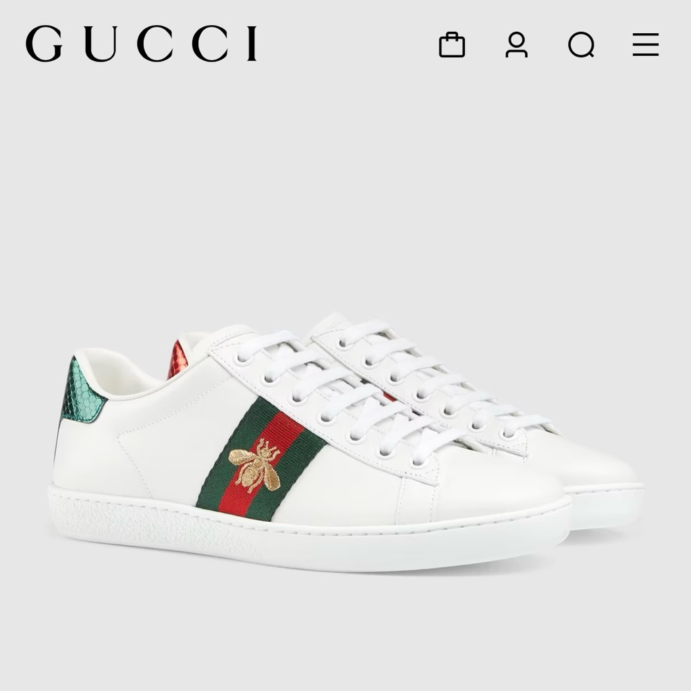 Gucci White Leather Sneakers with Green and Red Stripe
